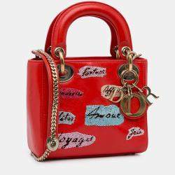 Pre Owned Dior Red Mini Calfskin Sequin Embellished Lady Dior