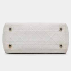 Pre Owned Dior White Medium Canvas Cannage Lady D Lite