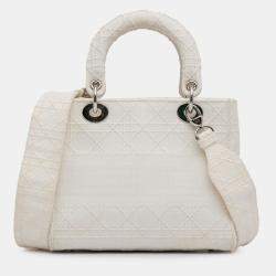 Pre Owned Dior White Medium Canvas Cannage Lady D Lite