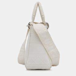 Pre Owned Dior White Medium Canvas Cannage Lady D Lite