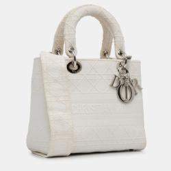 Pre Owned Dior White Medium Canvas Cannage Lady D Lite