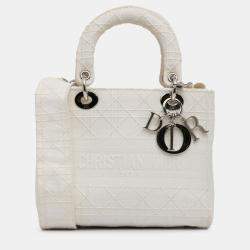 Pre Owned Dior White Medium Canvas Cannage Lady D Lite