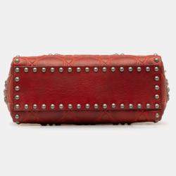 Pre Owned Dior Red Mini Embossed Calfskin Cannage Studded Flower Lady Dior