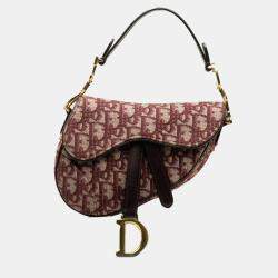Pre Owned Dior Burgundy Mini Oblique Canvas Saddle Bag