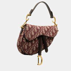 Pre Owned Dior Burgundy Mini Oblique Canvas Saddle Bag