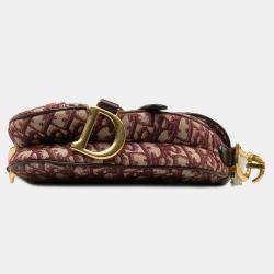 Pre Owned Dior Burgundy Mini Oblique Canvas Saddle Bag