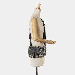 Pre Owned Dior Beige/Navy  Oblique Canvas Saddle Messenger Bag