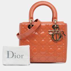 Pre Owned Dior Orange Medium Patent Cannage Lady Dior