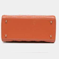 Pre Owned Dior Orange Medium Patent Cannage Lady Dior