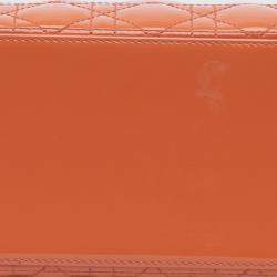 Pre Owned Dior Orange Medium Patent Cannage Lady Dior