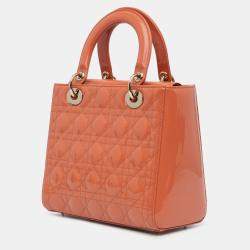 Pre Owned Dior Orange Medium Patent Cannage Lady Dior