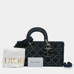 Pre Owned Dior Blue Medium Denim Cannage Eyelet Lady D Joy