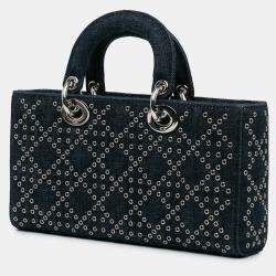 Pre Owned Dior Blue Medium Denim Cannage Eyelet Lady D Joy