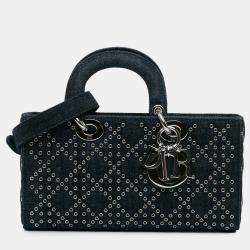 Pre Owned Dior Blue Medium Denim Cannage Eyelet Lady D Joy