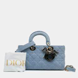 Pre Owned Dior Blue Medium Denim Cannage Lady D Joy