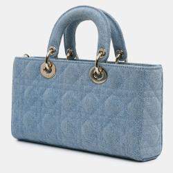 Pre Owned Dior Blue Medium Denim Cannage Lady D Joy