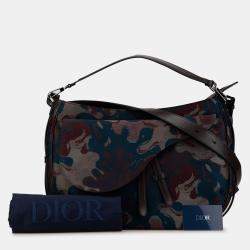 Pre Owned Dior Brown Peter Doig Denim Camouflage Soft Saddle Bag