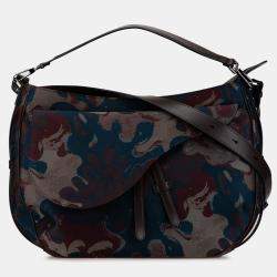 Pre Owned Dior Brown Peter Doig Denim Camouflage Soft Saddle Bag