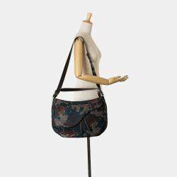 Pre Owned Dior Brown Peter Doig Denim Camouflage Soft Saddle Bag
