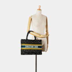 Pre Owned Dior Black Mizza Medium Embroidered Canvas Leopard Book Tote