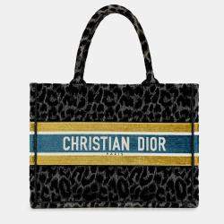 Pre Owned Dior Black Mizza Medium Embroidered Canvas Leopard Book Tote