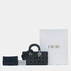 Pre Owned Dior Blue Medium Denim Cannage Eyelet Lady D Joy