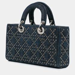 Pre Owned Dior Blue Medium Denim Cannage Eyelet Lady D Joy