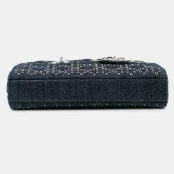 Pre Owned Dior Blue Medium Denim Cannage Eyelet Lady D Joy