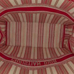 Pre Owned Dior Red Large Striped Book Tote