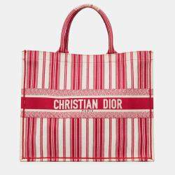 Pre Owned Dior Red Large Striped Book Tote