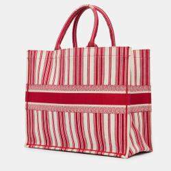 Pre Owned Dior Red Large Striped Book Tote