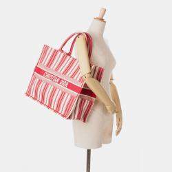 Pre Owned Dior Red Large Striped Book Tote