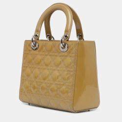 Pre Owned Dior Brown Medium Patent Cannage Lady Dior