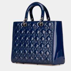 Pre Owned Dior Blue Large Patent Cannage Lady Dior