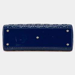 Pre Owned Dior Blue Large Patent Cannage Lady Dior