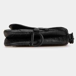 Pre Owned Dior Black Mini Oblique Embossed Calfskin Saddle Bag
