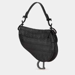Pre Owned Dior Black Mini Oblique Embossed Calfskin Saddle Bag