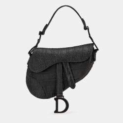 Pre Owned Dior Black Mini Oblique Embossed Calfskin Saddle Bag