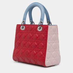 Pre Owned Dior Multicolor Medium Tricolor Lambskin Cannage Lady Dior