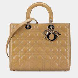 Pre Owned Dior Brown Large Patent Cannage Lady Dior