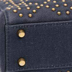 Pre Owned Dior Blue Mini Denim Cannage Studded Supple Lady Dior