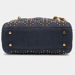 Pre Owned Dior Blue Mini Denim Cannage Studded Supple Lady Dior