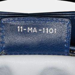 Pre Owned Dior Navy Blue Medium Lambskin And Tweed Cannage Lady Dior