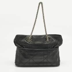 Pre Owned Dior Black Cannage Leather Granville Chain Link Tote