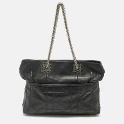 Pre Owned Dior Black Cannage Leather Granville Chain Link Tote