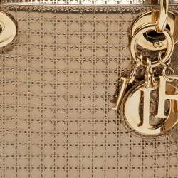 Pre Owned Dior Metallic Gold Microcannage Patent Leather Mini Lady Dior Tote