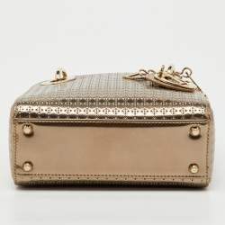 Pre Owned Dior Metallic Gold Microcannage Patent Leather Mini Lady Dior Tote