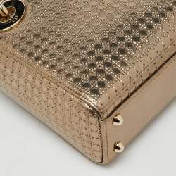Pre Owned Dior Metallic Gold Microcannage Patent Leather Mini Lady Dior Tote