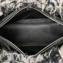 Pre Owned Dior Black Medium Tweed Cannage Fringe Lady Dior