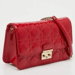 Pre Owned Dior Red Cannage Patent Leather Miss Dior Promenade Chain Bag
